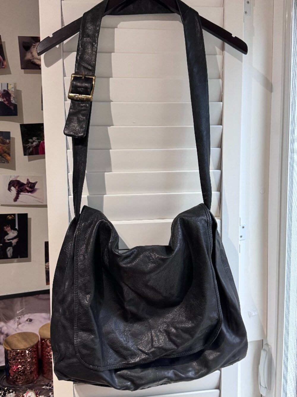 ✨Vintage STATS Black Leather Slouchy Shoulder Bag | Quiet Luxury ✨